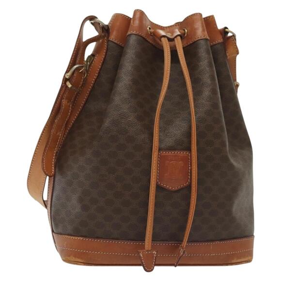 CELINE Macadam Canvas Shoulder Bag Pvc Leather Brown Gold - Picture 1 of 13